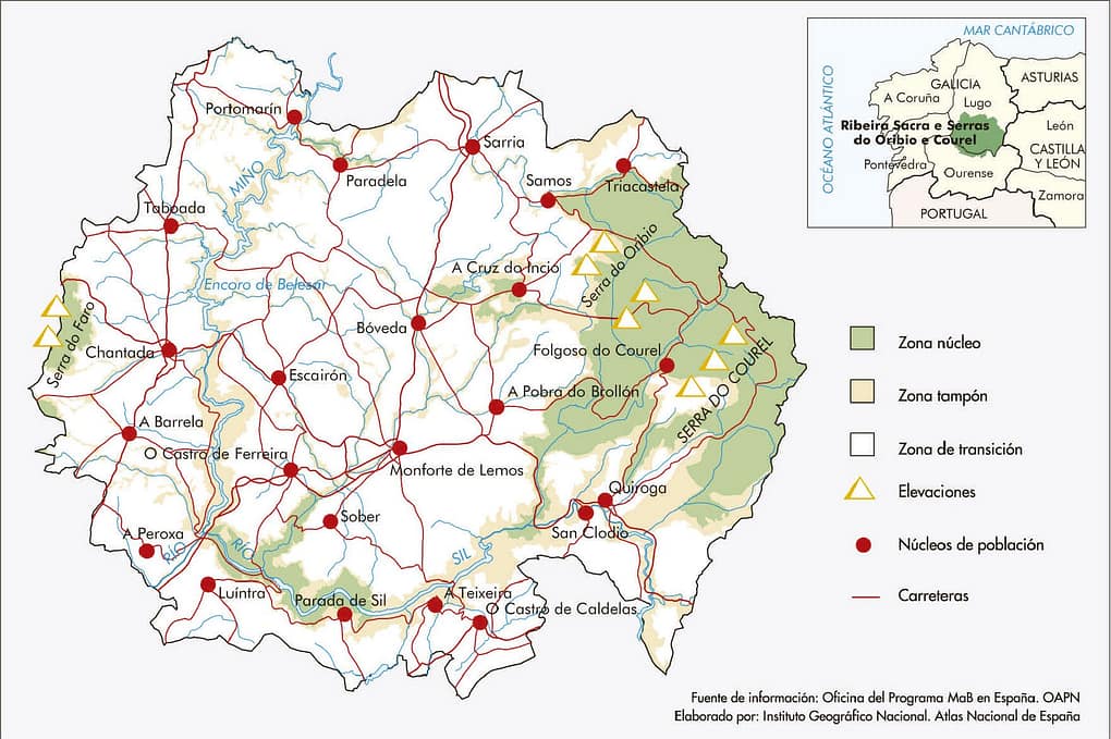Mapa Reserva de la Biosfera de Ribeira Sacra e Serras do Oribio e Courel